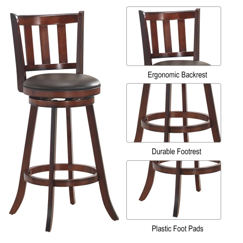 Costway Set of 2 31'' Swivel Bar stool Leather Padded Dining Kitchen Pub Bistro Chair