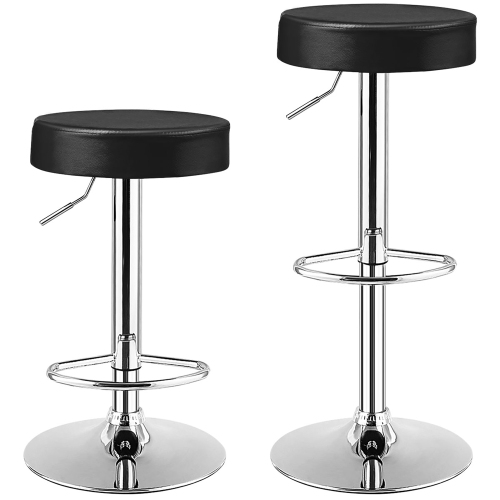 Costway Set of 2 Round Bar Stool Adjustable Swivel Pub Chair U Leather w/ Footrest Black
