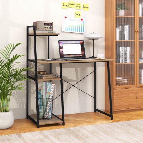 Costway Computer Desk with Shelves Study Writing Desk Workstation with Bookshelf
