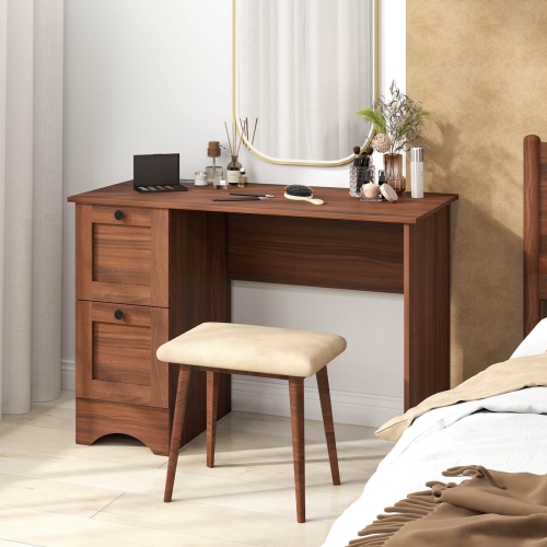 Costway 43" Home Office Desk with Charging Station Compact Study Writing Desk Walnut