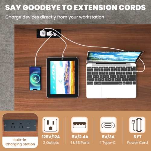 Costway 43" Home Office Desk with Charging Station Compact Study Writing Desk Walnut