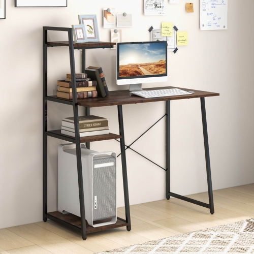 Costway Computer Desk with Shelves Study Writing Desk Workstation with Bookshelf