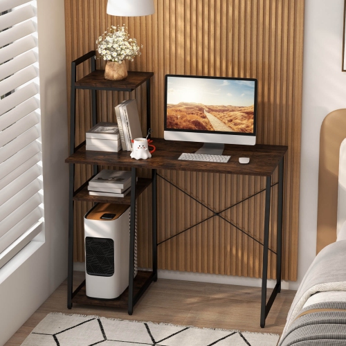 Costway Computer Desk with Shelves Study Writing Desk Workstation with Bookshelf