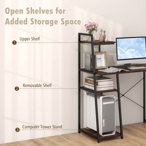 Costway Computer Desk with Shelves Study Writing Desk Workstation with Bookshelf