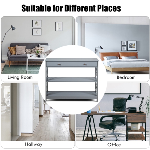 Table console à 3 niveaux et table d'entrée de canapé en X avec tiroir et tablettes de Costway