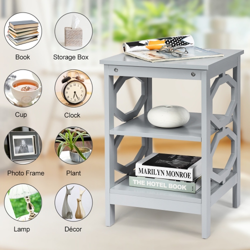 Costway 3-tier Nightstand Sofa Side End Accent Table Storage Display Shelf