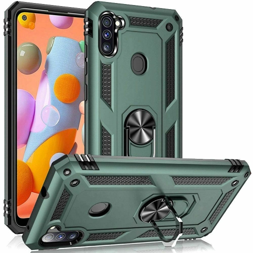 【CSmart】 Anti-Drop Hybrid Magnetic Hard Armor Case with Ring Holder for Samsung Galaxy A11, Midnight Green