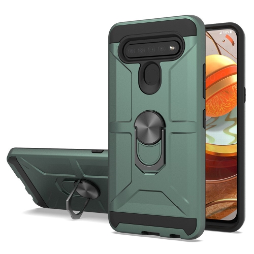 【CSmart】 Anti-Drop Hybrid Magnetic Hard Armor Case with Fashion Ring Holder for LG K61, Armygreen