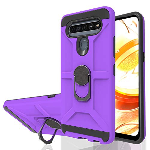 【CSmart】 Anti-Drop Hybrid Magnetic Hard Armor Case with Fashion Ring Holder for LG K61, Purple