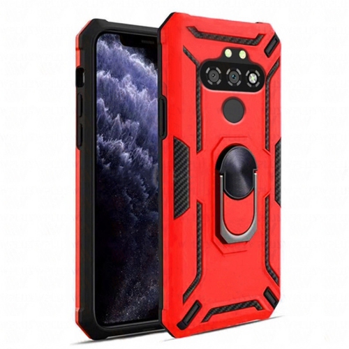 【CSmart】 Anti-Drop Hybrid Magnetic Hard Armor Case with Fashion Ring Holder for LG K31, Red