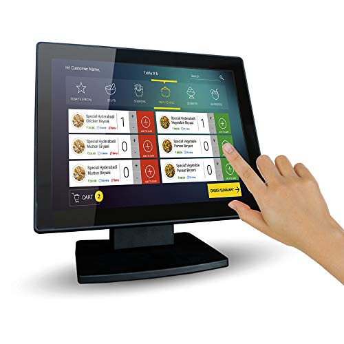 12-Inch Capacitive Multi-Touch POS TFT LED Touchscreen Monitor, True Flat Seamless Design with Adjustable POS Stand for Retail Restaurant, HDMI & VGA