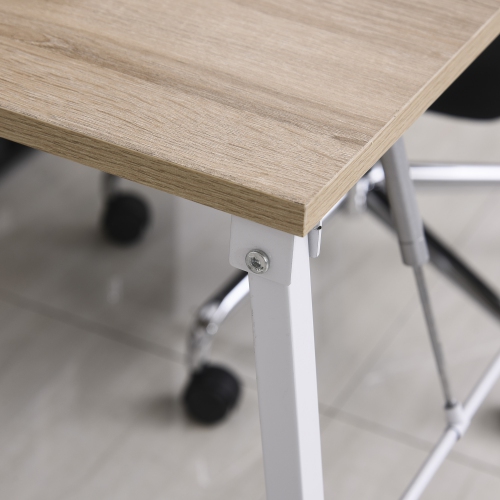 HOMCOM Computer Desk with Storage Sheves and Foldable Tabletop, Writing Desk for Home Office and Study, White, Natural