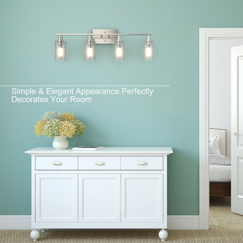 Costway 4-Light Wall Sconce Modern Bathroom Vanity Light Fixtures w/ Clear Glass Shades