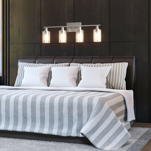 Costway 4-Light Wall Sconce Modern Bathroom Vanity Light Fixtures w/ Clear Glass Shades