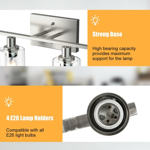 Costway 4-Light Wall Sconce Modern Bathroom Vanity Light Fixtures w/ Clear Glass Shades