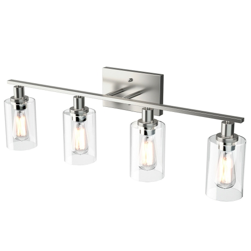 Costway 4-Light Wall Sconce Modern Bathroom Vanity Light Fixtures w/ Clear Glass Shades