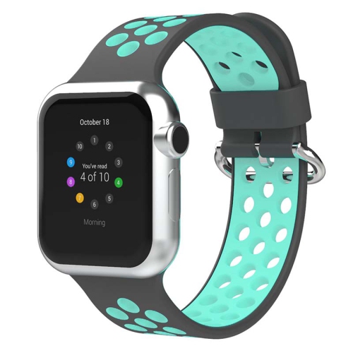STRAPSCO  Perforated Rubber Strap for Apple Watch - Medium-Long - 38MM - & Teal In Grey