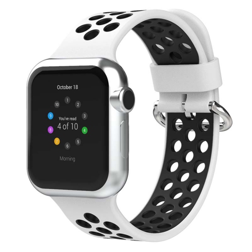 STRAPSCO  Perforated Rubber Strap for Apple Watch - Medium-Long - 38MM - & Black In White