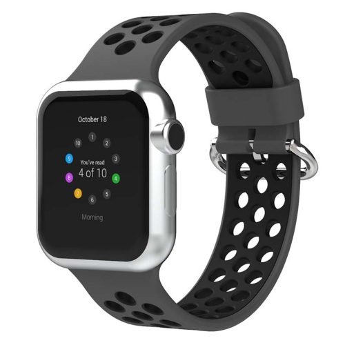 STRAPSCO  Perforated Rubber Strap for Apple Watch - Medium-Long - 38MM - Grey & In Black