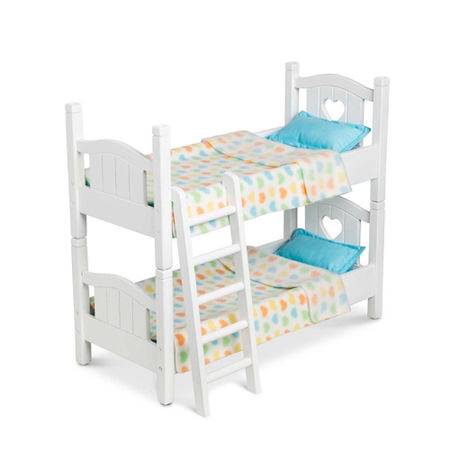 Melissa & Doug Mine to Love Wooden Play Bunk Bed for Dolls, Stuffed Animals - White