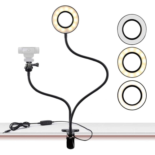 Webcam Light Stand for Live Stream, Selfie Ring Light with Webcam Mount for Logitech C925e, C922x, C930e,C922,C930,C920,C615,Brio 4K