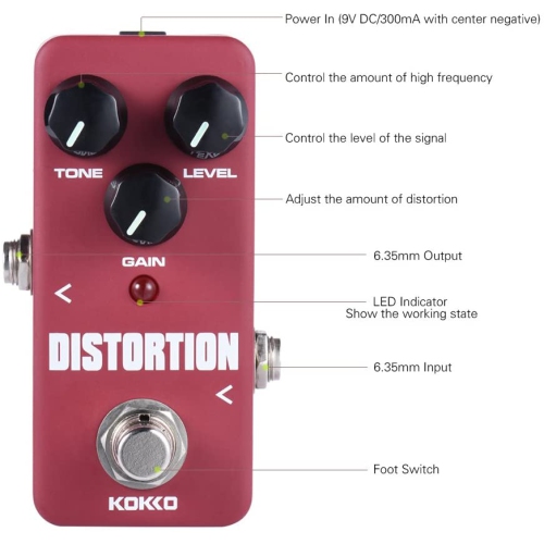 Pédale d’effet de distorsion KOKKKKO FDS2 Mini pédale d’effets de guitare portable