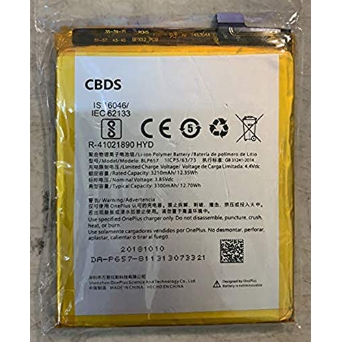 (CBDS) 3210mAh, 12.35 Wh Replacement Battery - Compatible with OnePlus 6 One Plus 6 1+6 BLP657 in Non-Retail Packaging.