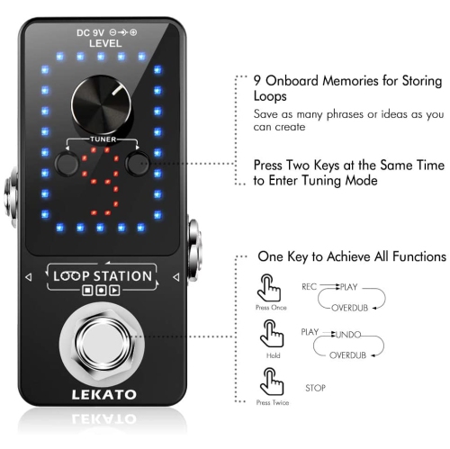 Pédale d'effet de guitare LEKATO pédale de boucle de guitare fonction de boucle de station de boucle 9 boucles 40 minutes enregistrement