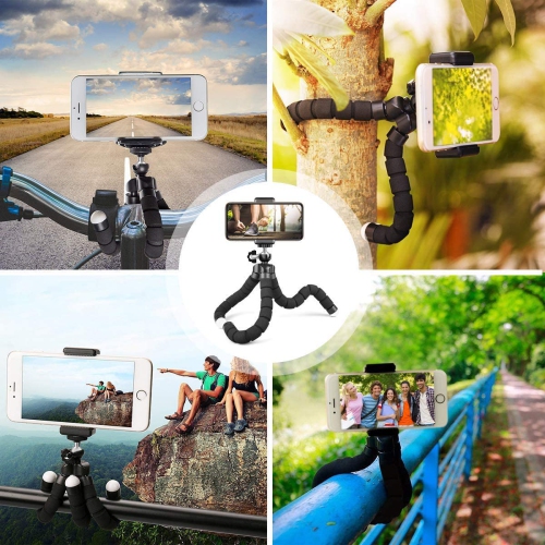 Phone Tripod, Camera Flexible Tripod with Bluetooth Remote and Universal Clip, 360° Adjustable Mini Travel Tripod