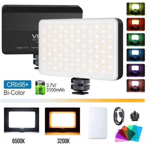 CAMOLO LED Video Light avec Soft Box 6500K Bi-Color /& 6 RGB Color Filters CRI95 Dimmable 3200K LED on Camera Video Light Built-in Battery 120 LED Camera Panel Light for DSLR Cameras and Camcorder