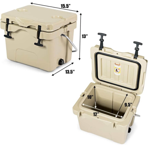 Costway 16 Quart Cooler Portable Ice Chest Leak-Proof 24 Cans Ice Box for Camping Khaki