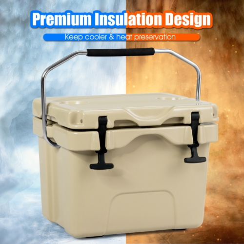 Costway 16 Quart Cooler Portable Ice Chest Leak-Proof 24 Cans Ice Box for Camping Khaki