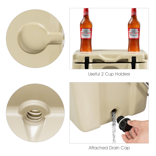 Costway 16 Quart Cooler Portable Ice Chest Leak-Proof 24 Cans Ice Box for Camping Khaki