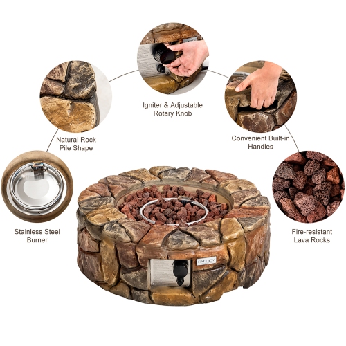 Foyer au gaz propane de 28'' Extérieur 40,000 BTU Stone Finish Lava Rocks Cover Brown/Grey