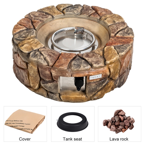 Foyer au gaz propane de 28'' Extérieur 40,000 BTU Stone Finish Lava Rocks Cover Brown/Grey