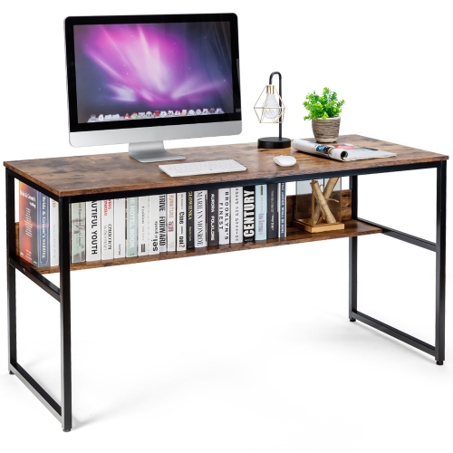 Bureau d’ordinateur Costway 55'' – Bureau informatique avec étagère et pieds ajustables