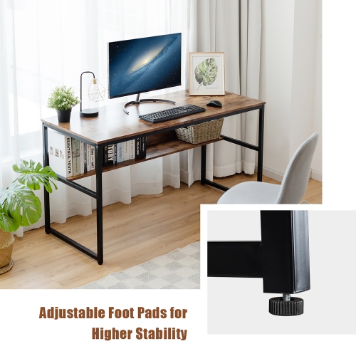 Costway 55'' Industrial Computer Desk w/ Storage Shelf Adjustable Foot Pads Home Office