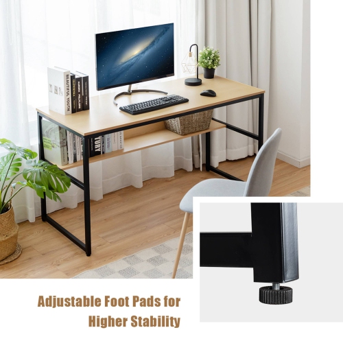 Costway 55'' Industrial Computer Desk w/ Storage Shelf Adjustable Foot Pads Home Office