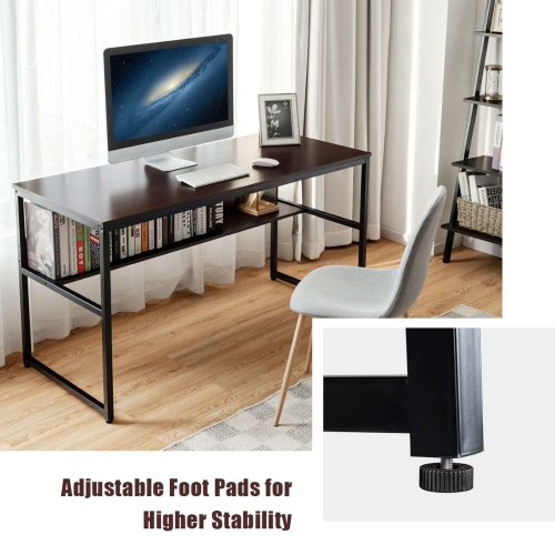 Costway 55'' Industrial Computer Desk w/ Storage Shelf Adjustable Foot Pads Home Office
