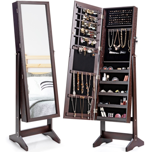 Meuble à bijoux avec armoire et miroir de Costway – Armoire avec rangement verrouillable, grande boîte de rangement, noir