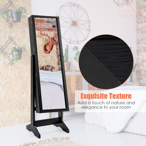 Costway Jewelry Cabinet Stand Mirror Armoire Lockable Organizer Large Storage Box Black