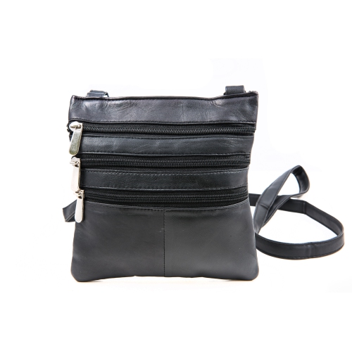 CHAMPS Leather Triple Zip Crossbody Bag, Black | Best Buy Canada
