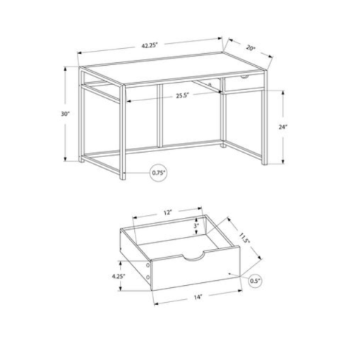 Computer Desk - 42" L/Dark Taupe/Black Metal, Brown
