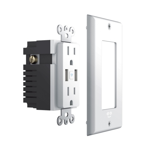 Geeni Smart Wi-Fi Wall Outlet With 2 Plugs and 2 USB Ports - White