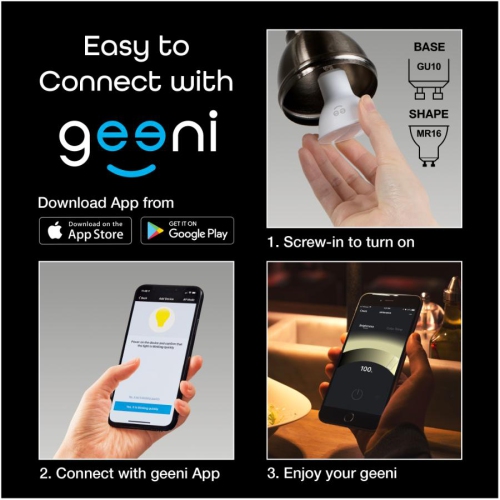 Geeni LUX GU10 35W Tunable and Dimmable Smart Wi-Fi Bulb - 2 Pack - White