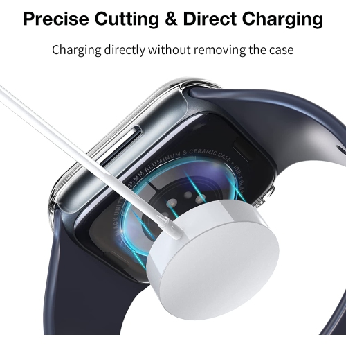 Ensemble de 2 étuis rigides transparents avec protecteur d'écran en verre trempé pour Apple Watch Series se/6/5/4 44 mm, Series se 2