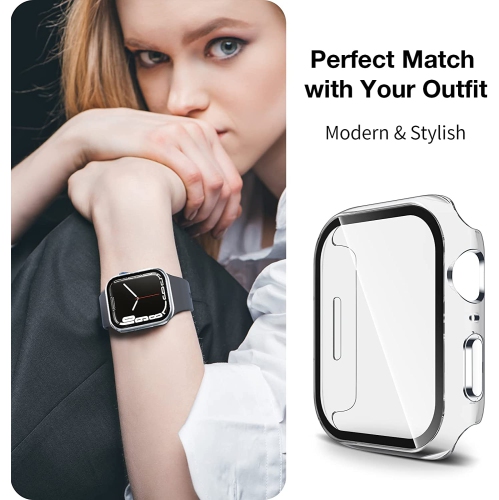 Ensemble de 2 étuis rigides transparents avec protecteur d'écran en verre trempé pour Apple Watch Series se/6/5/4 44 mm, Series se 2