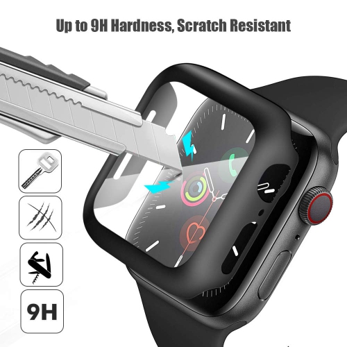 Alinsea Screen Protector for Apple Watch 44mm Series 4/5/6/ SE Tempered Glass 2 Pack Full Coverage Bumper Hard Case