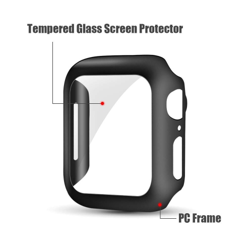 Alinsea Screen Protector for Apple Watch 44mm Series 4/5/6/ SE Tempered Glass 2 Pack Full Coverage Bumper Hard Case