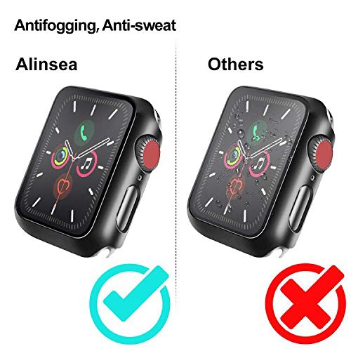 Alinsea Screen Protector for Apple Watch 44mm Series 4/5/6/ SE Tempered Glass 2 Pack Full Coverage Bumper Hard Case